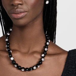 NWT Lele Sadoughi Gumball Collar Statement Rhinestone Black Art Deco Necklace
